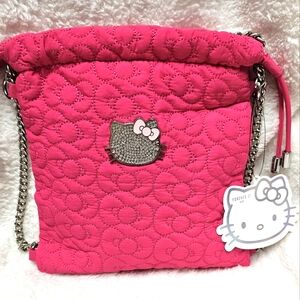 Hello Kitty Bags Pink Quilted Drawsring Chain Rhinestone 50th Anniversary Bag